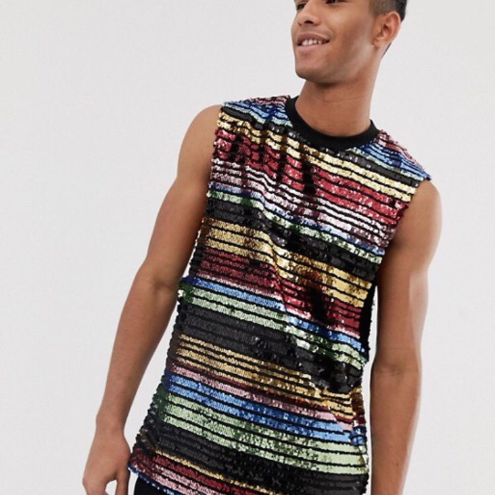 ASOS Sequin Rainbow Colorblock Stripe Tank Sz M